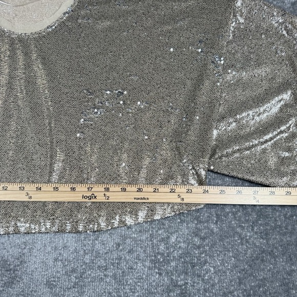 Free People Oversized Crop Top Women's Small Beige Sequin Embellished Drapey - Picture 6 of 7